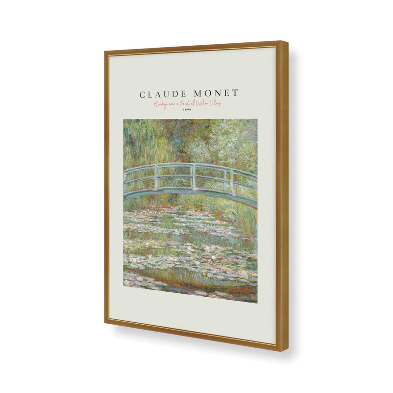 Pont sur un étang de nénuphars par Monet v2, Or poli, H 15,25 po x l 12,25 po