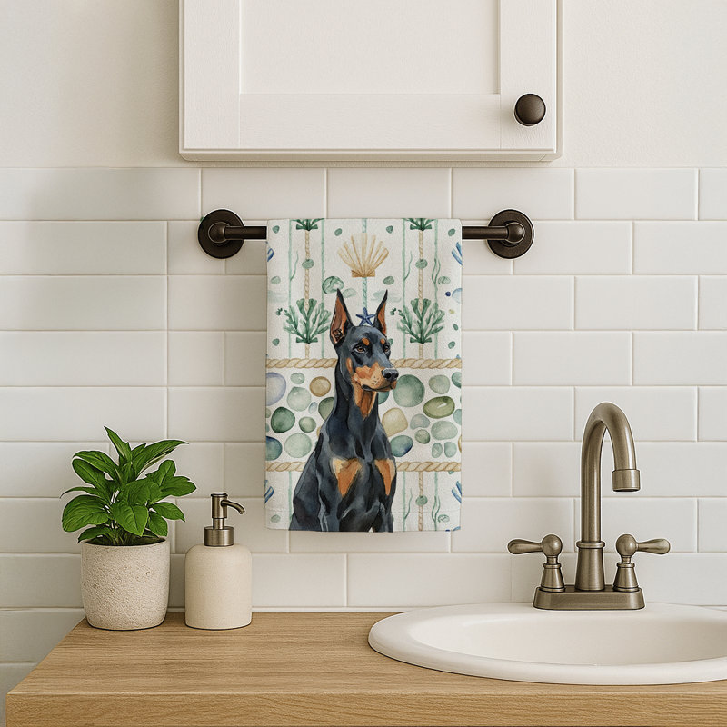 Serviette de cuisine blanche en verre de mer à épagneul tibétain blanc, Doberman pinscher