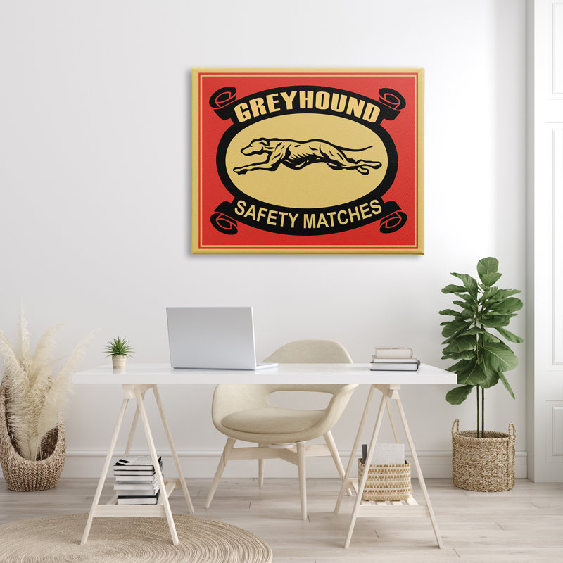 Publicité rétro «Greyhound Safety Matches Yellow Red», Toile tendue, H 36 po x l 48 po