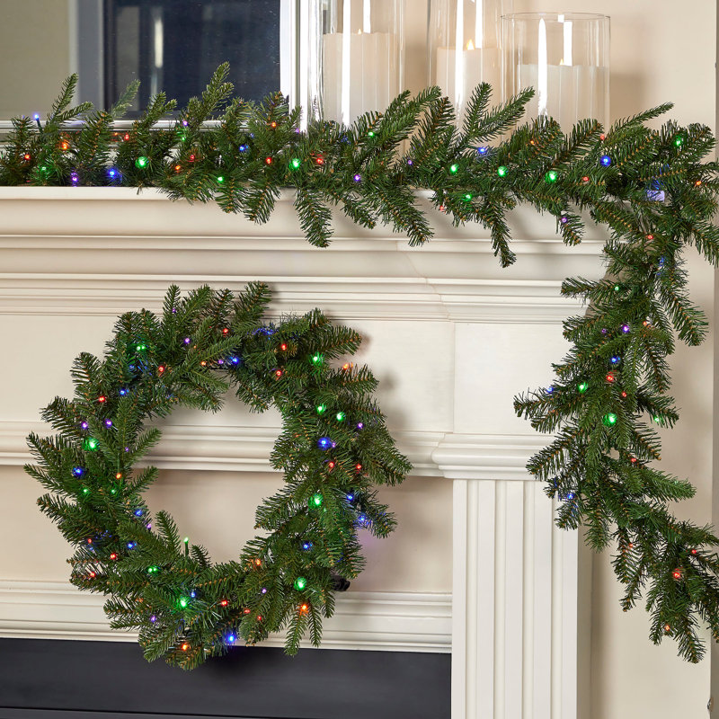 Dakota Pine 6ft Artificial Christmas Garland, Pre-lit  50  Dual LEDs Lights w/ 9 Functions (Battery-Operated)