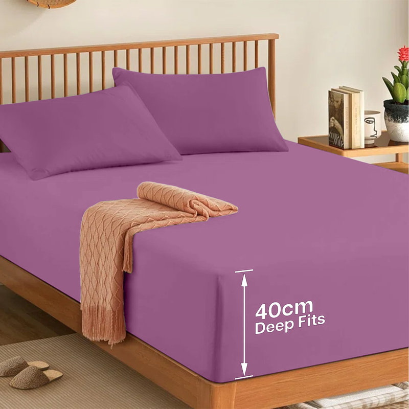 Soft & Breathable Microfiber Extra Deep Fitted Sheet, Super King (6'), Purple