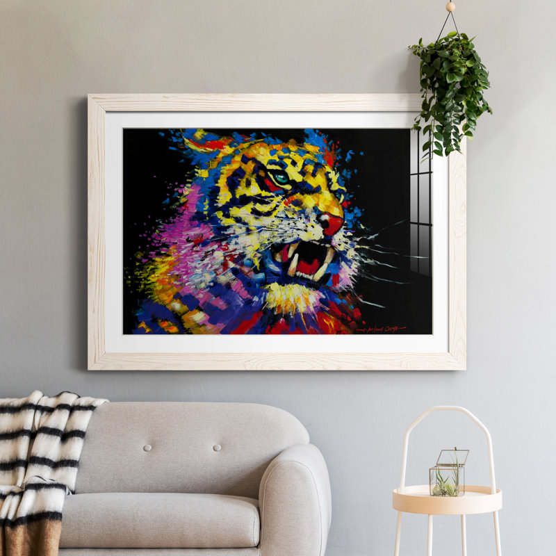 Tigre - peinture encadrée, Cadre blanc, H 31,5 po x l 23,5 po x P 1,5 po