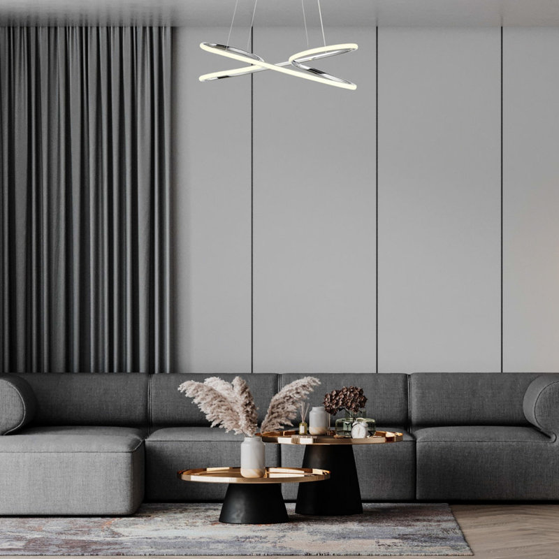 Lustre moderne en chrome, 23,6 po x 9,8 po | Corps en métal durable avec capuchon en silicone, douille à DEL (6 W maximum) | Design scandinave élégant pour la maison et l'hôtel | IP20, 220V-240V, solution d'éclairage élégante