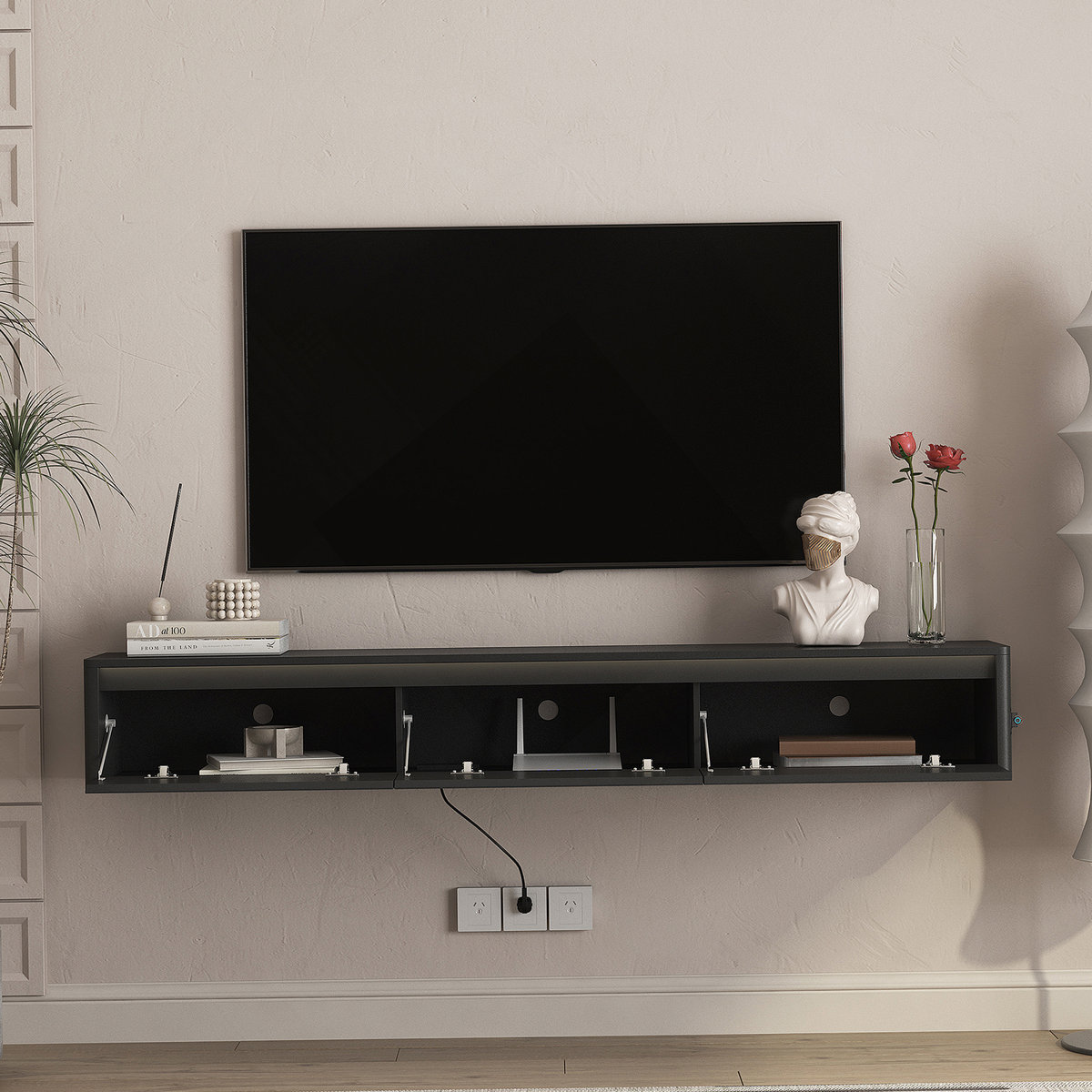 Ivy Bronx Floating TV Stand, Wall Mounted TV Shelf With Led Lights ...
