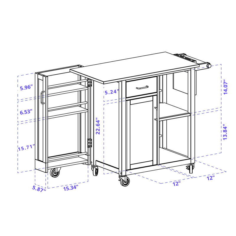 Natural Wood Kitchen Cart with Wine Rack and Storage