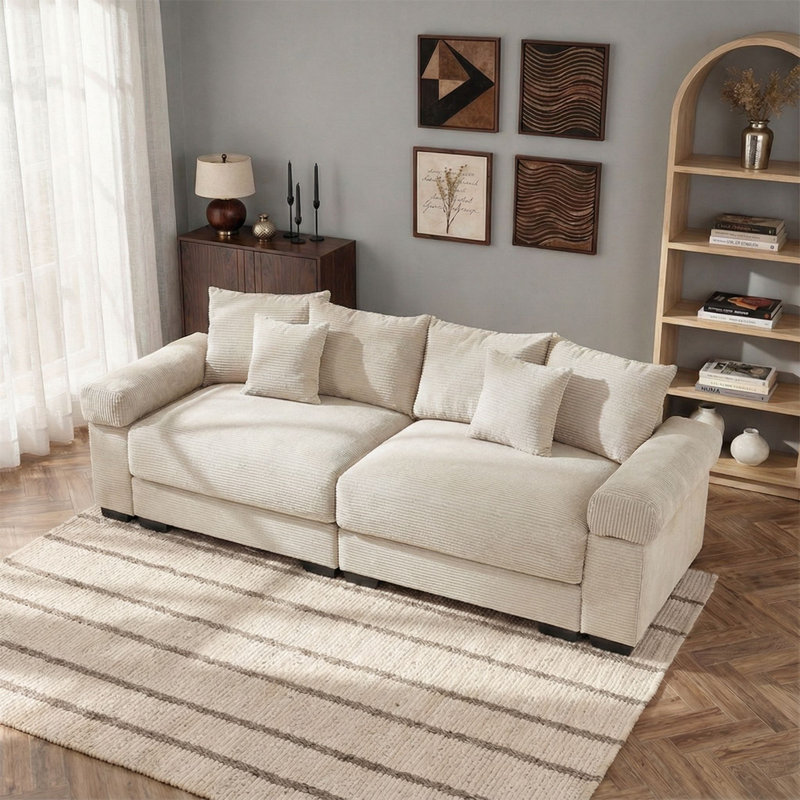 Canapé confortable surdimensionné 92 po Corduroy, Beige
