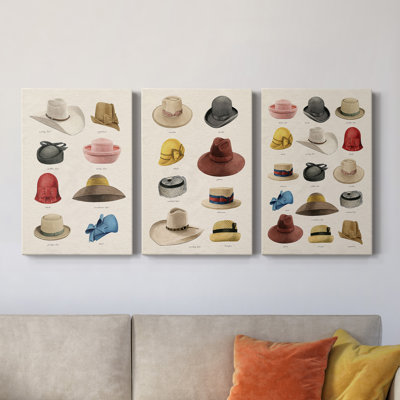 Vintage Hats I - Ensemble de 3 toiles tendues