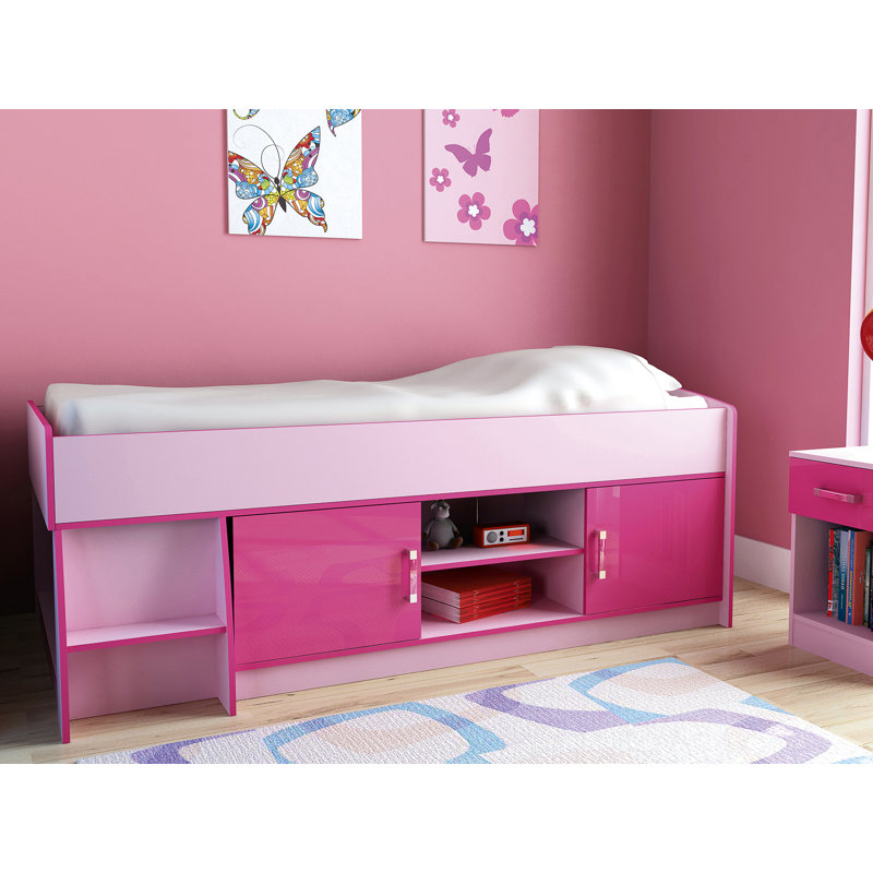 Mate's Single Mid Sleeper Bed with Shelves and Bookcase, Pink