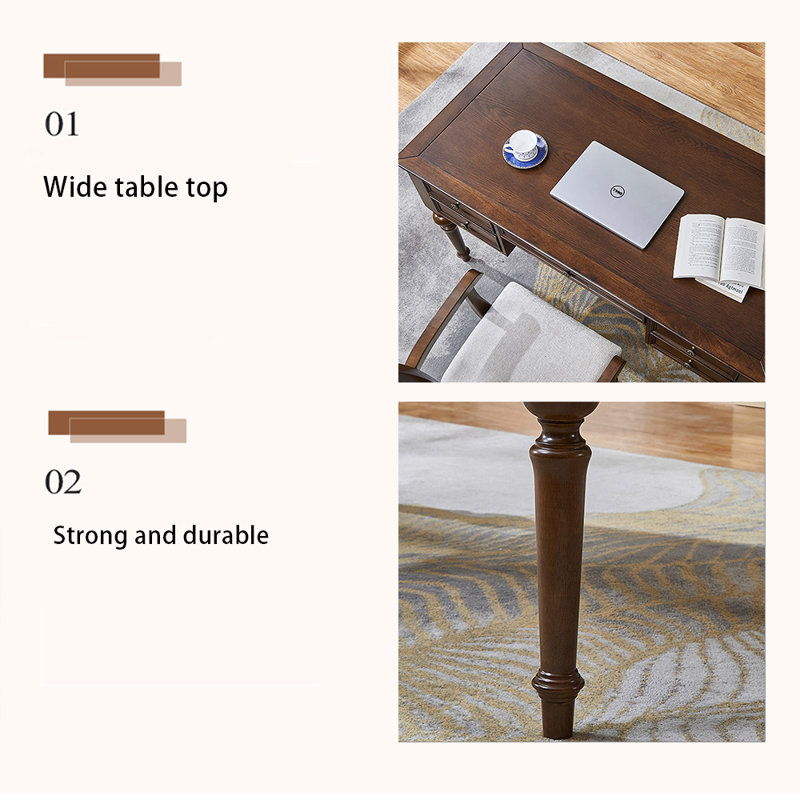 American - Style Rubber Wood Desk with Ample Storage & Timeless Elegance, 29.92" H x 55.12" W x 27.48" D