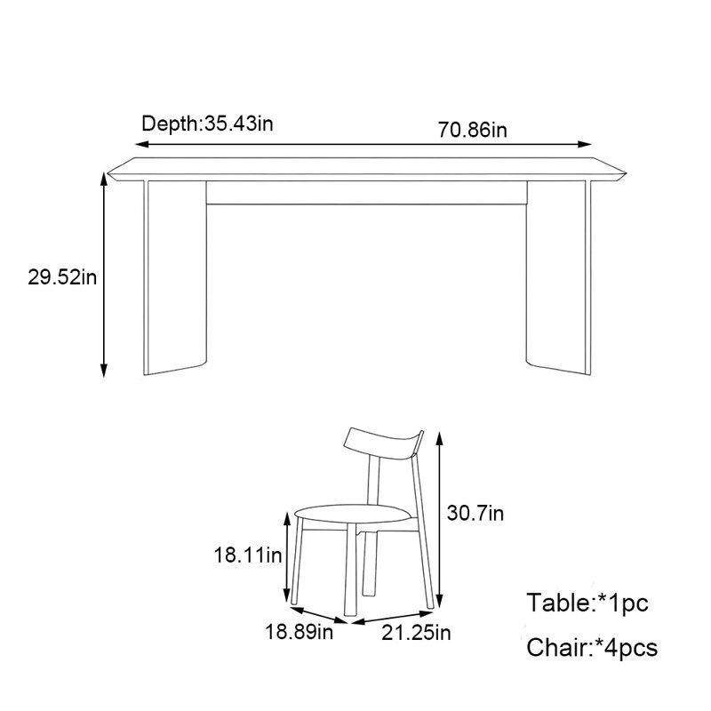 Solid Wood Creamy Rock Tabletop Dining Table set, 29.52"H x 70.86"L x 35.43"W