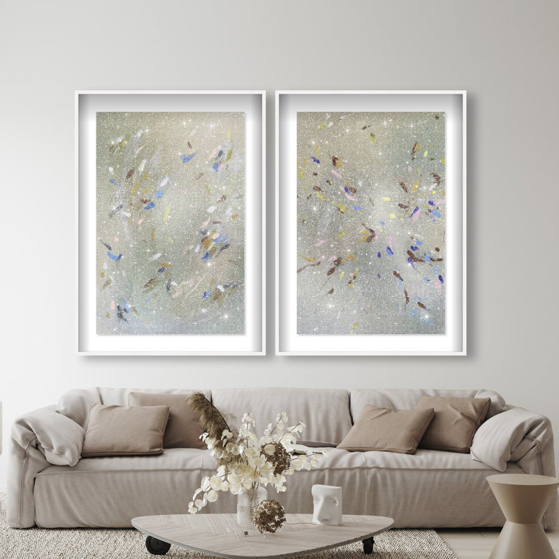 Spontaneous Traces Set Shadowbox Abstract Print by Oliver Gal, Black Frame, 10 x 15, 63"H x 43"W, White Shadowbox