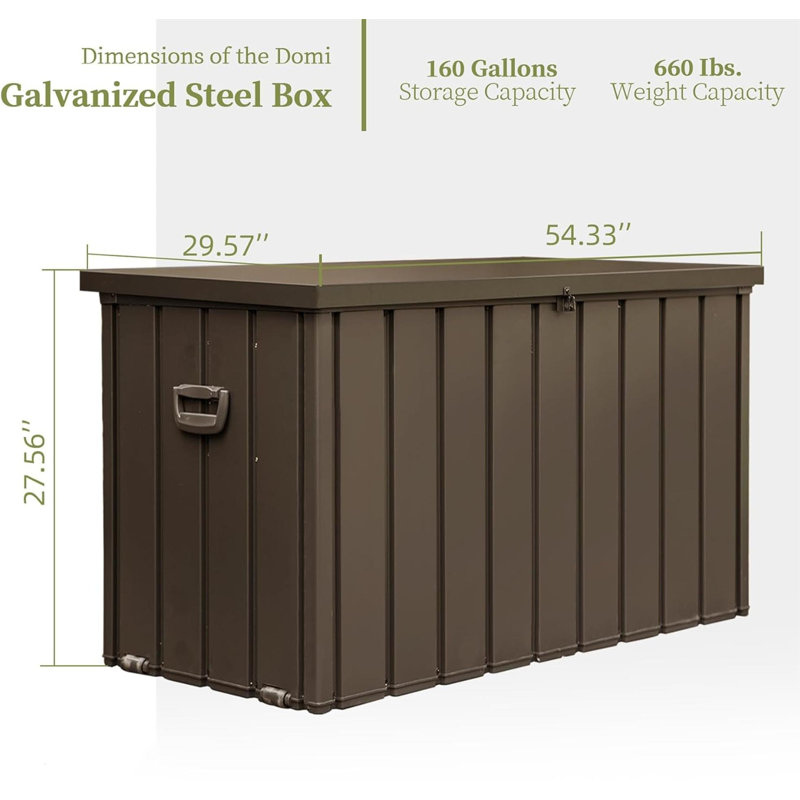 Novobey 54.34'' W 160 Gallons Water Resistant Galvanized Steel Lockable Deck Box with Wheels, Brown