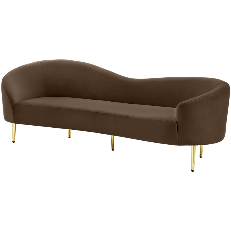 Canapé courbé en velours 85,5 po Ritz, Velours brun