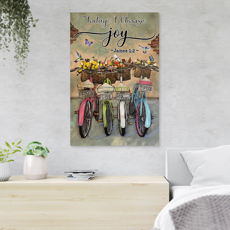 «Bicyclettes avec fleurs - Toda je choisis la joie», reproduction d'art graphique sur toile tendue
