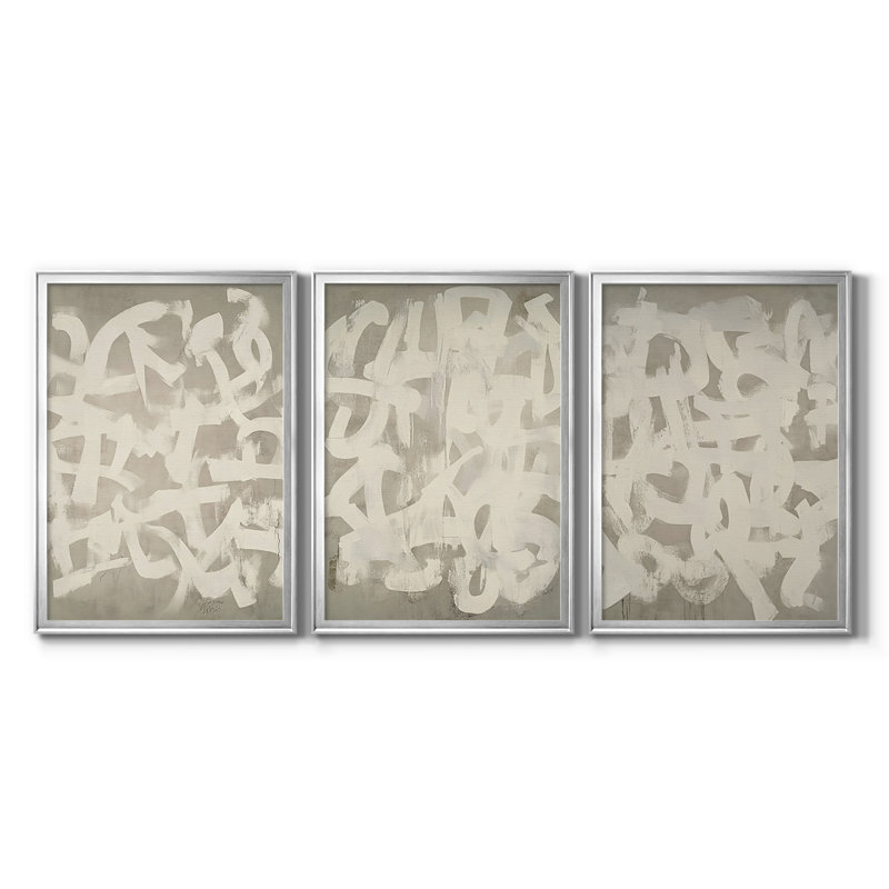 ABSTRACT Series DCCxxxx - Toile tendue avec châssis encadré - 3 pièces, Argent argent, H 21 po x l 30 po