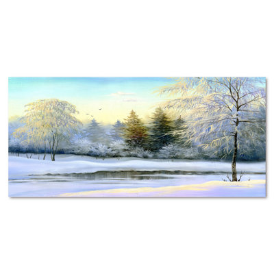 Beautiful Winter River Landscape During Sunset - Landscapes Canvas Wall Art
