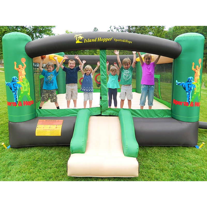 Medium Green and Beige Sports Bounce House with Slide