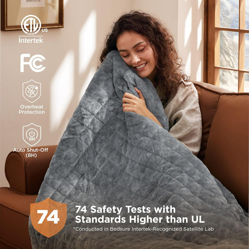 Couverture chauffante matelassée électrique, Gris formel, Lit simple