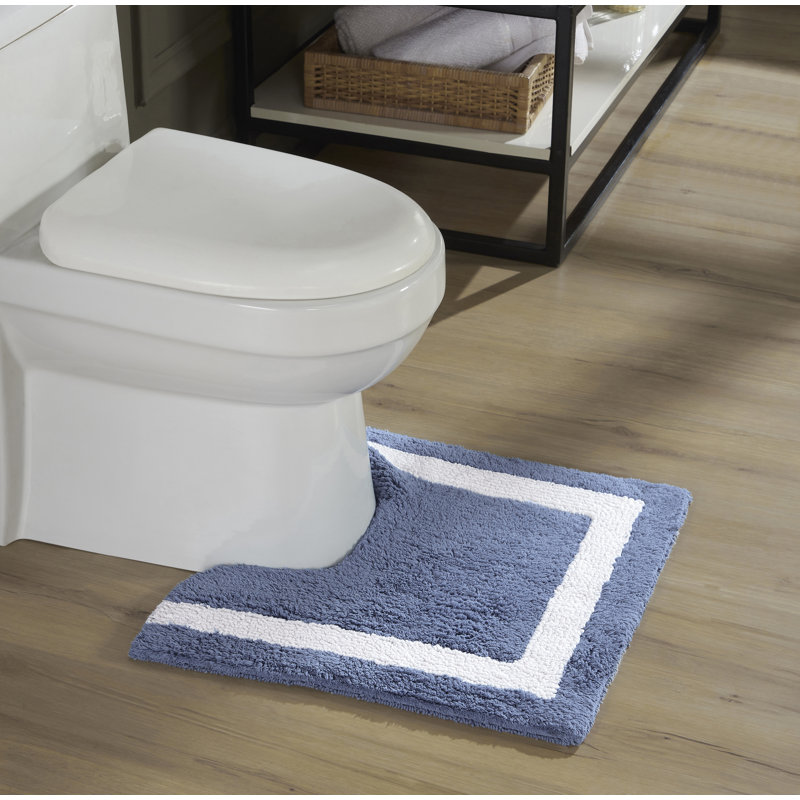 Tapis pour salle de bain Widman, Bleu foncé/blanc, Contour 20 po x 20 po