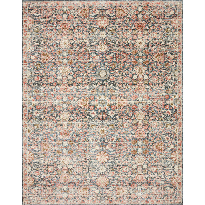 Tapis bleu marine / rouge Wunibald, Rectangle 2 pi 7 po x 4 pi