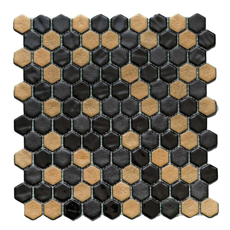 Eterna 1" x 1" Straight Edge Glass Mosaic Wall And Floor Tile, Black/Gold