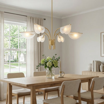 Geciuel 6-Light Gold Dimmable Modern Chandelier with Adjustable Height and Glass Shades