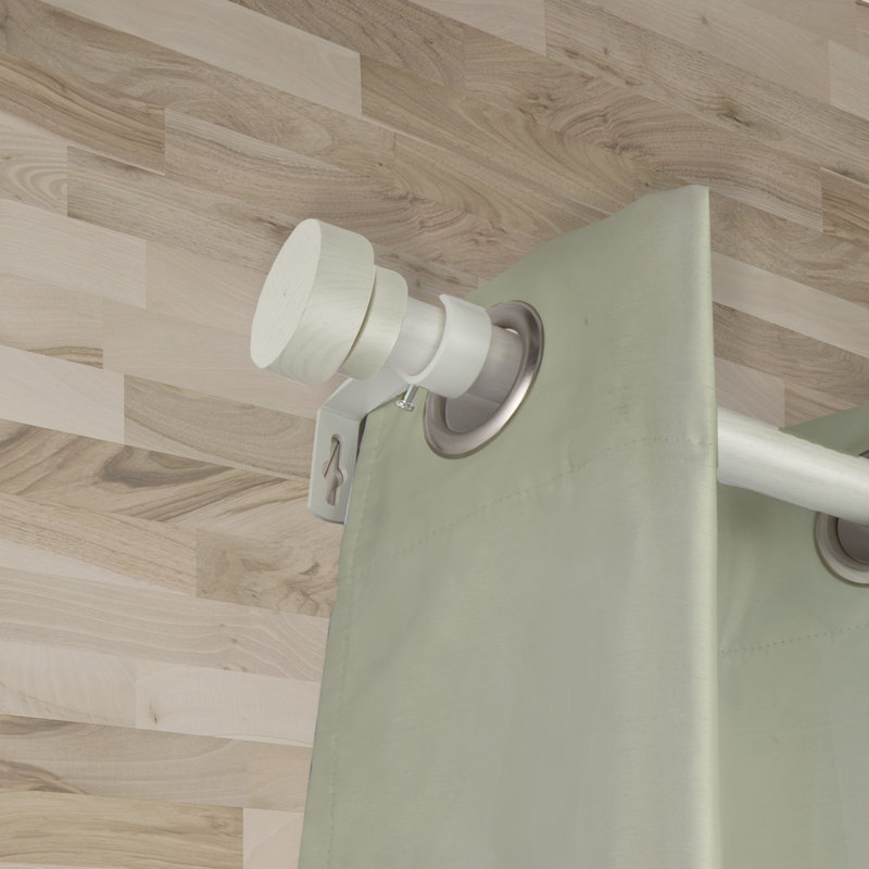 Tringle à rideaux simple en faux bois Abdulah, Blanc perle, 160" - 240"