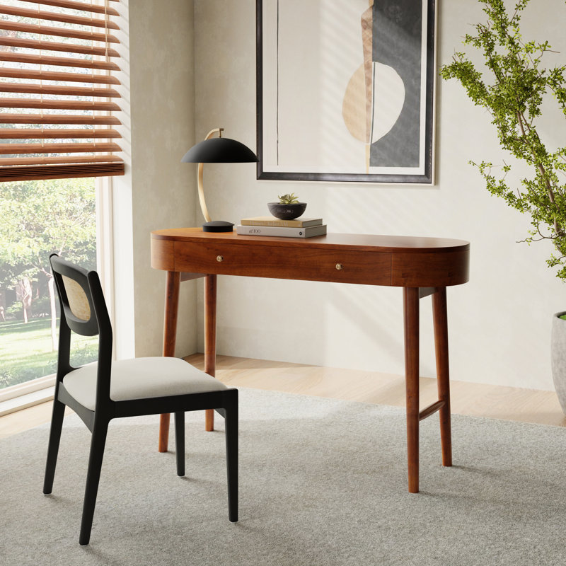 Oblong 45" Mid-Century Modern Writing Desk, Walnut Brown, Brown