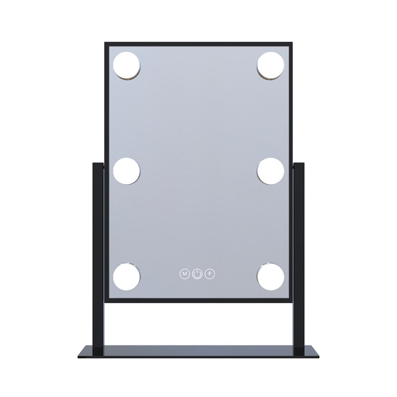 Hollywood Tri Tone Makeup Mirror with 6 LED Bulbs and 360 Degree Swivel, Soft Touch Sensor Dimmer Switch, Black