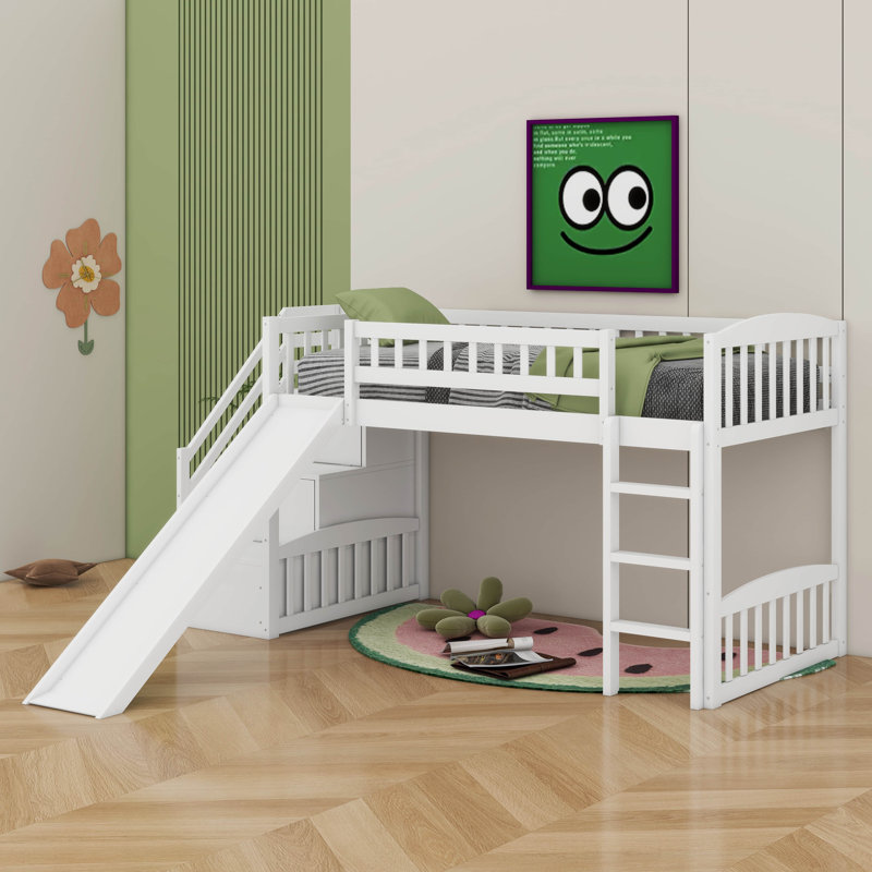 Lit mezzanine simple avec glissière Stairway, Blanc