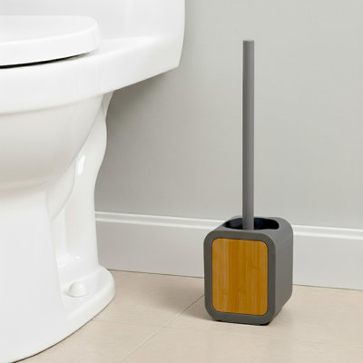 Brosse et support de toilette en caoutchouc et bois