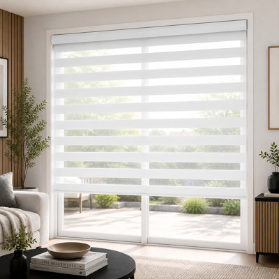 PINECREST HOME GOODS Custom-Cut Size Zebra Blinds for Indoor Windows Light Filtering & Room Darkening Roller Shades ( White Color ) (Maxium Height 78 inch ) ( Width 34 inch )