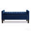 Banc de rangement rembourré capitonné à boutons avec garniture cloutée, siège de salon d'entrée rembourré avec accoudoirs, banc de lit - bleu marine