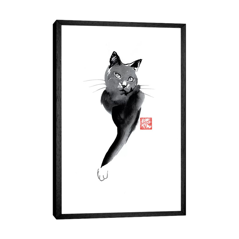 Cat Line by Péchane - Print on Canvas, 66.04 cm H x 45.72 cm W, Black Framed