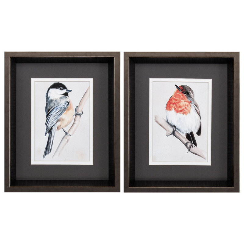 « oiseau on branch », ensemble de 2 reproductions encadrées