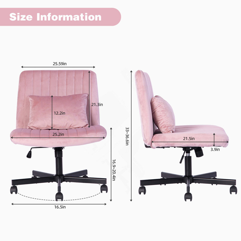 Fauteuil de bureau croisé en velours rose clair avec roulettes - Polyvalent pour le bureau personnel, la méditation et le maquillage