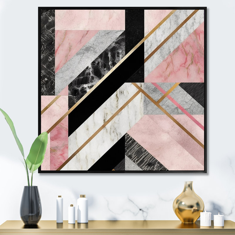 Marate granite agate avec touches dorées - art géométrique moderne sur toile géométrique, H 24 po x l 24 po x P 1 po