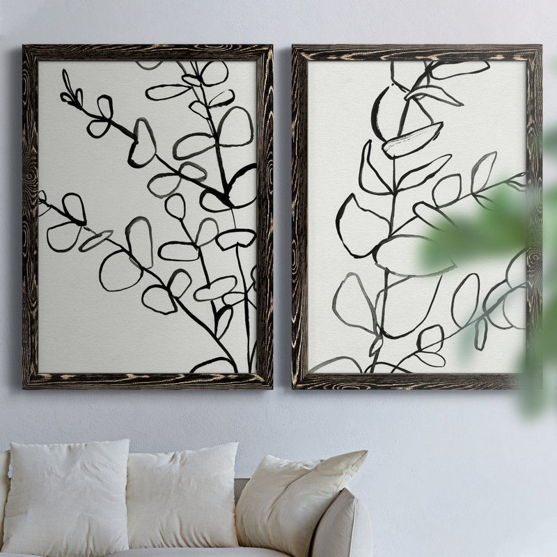 Sprig Contour I Sprig Contour I - ensemble de 2 reproductions d'art sur toile, Toile avec cadre noir