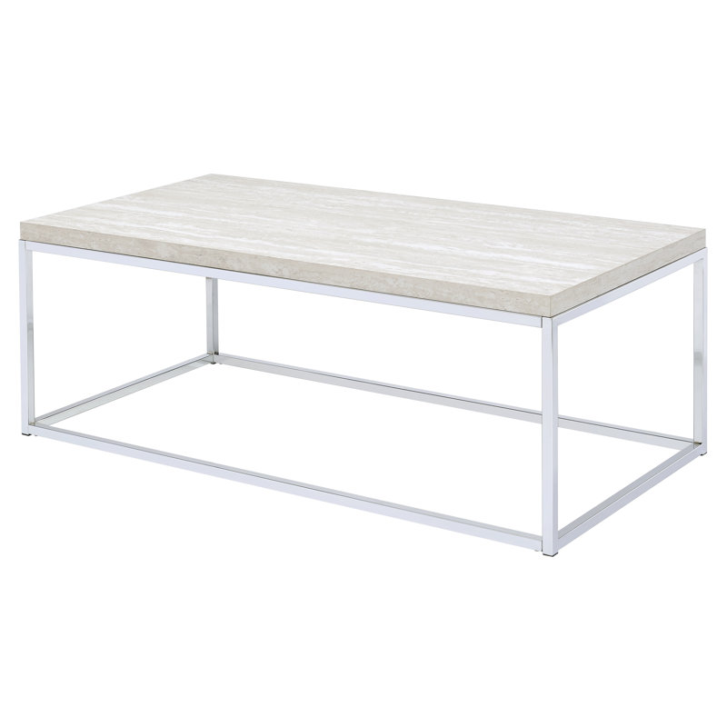 Table basse en chêne clair et chrome avec base ouverte