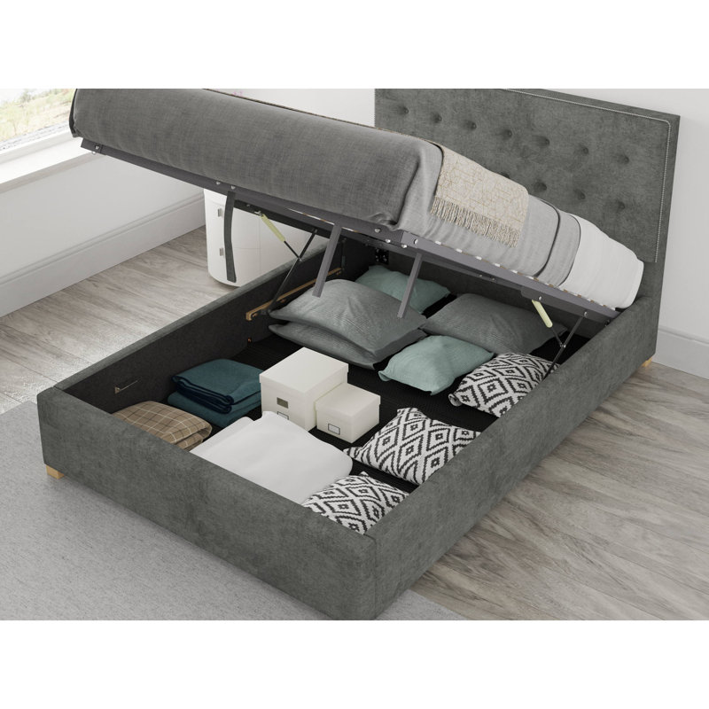 Abarca Upholstered Ottoman Storage Bed, Small Double (4'), Granite