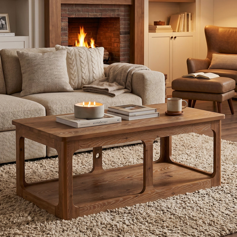 47.24" Solid Wood Coffee Table, Rectangle Center Table With Storage For Living Room
