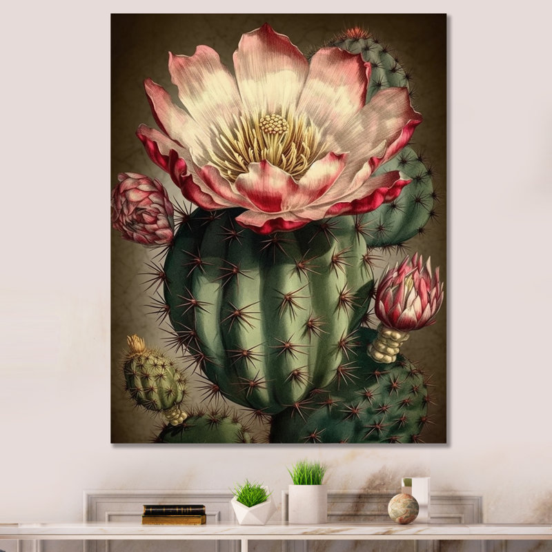 Fleur de cactus en fleur sur toile, Toile tendue, H 20 po x l 12 po x P 1 po
