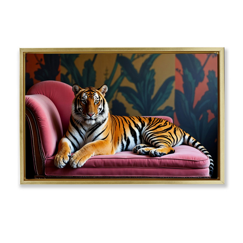 Cadre flottant Exotic Tiger, 17" H x 25" W, Cadre flottant métallique doré