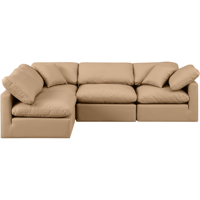 Itala Upholstered L-Shaped Sectional Reversible, Tan Vegan Leather