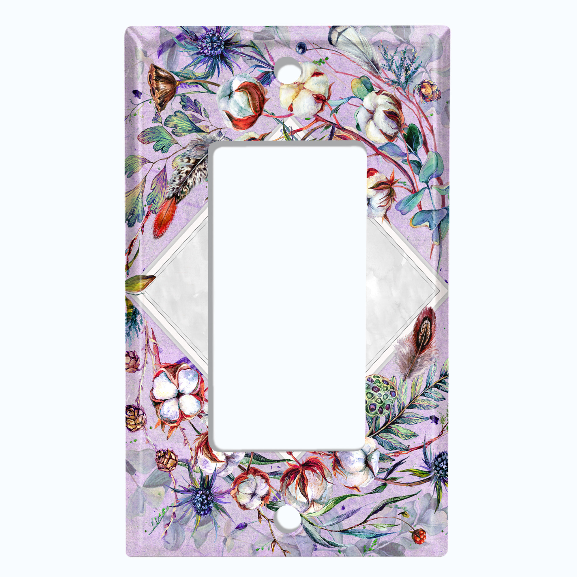 WorldAcc Cotton Flower Lavender Feather 1-Gang Rocker Wall Plate | Wayfair