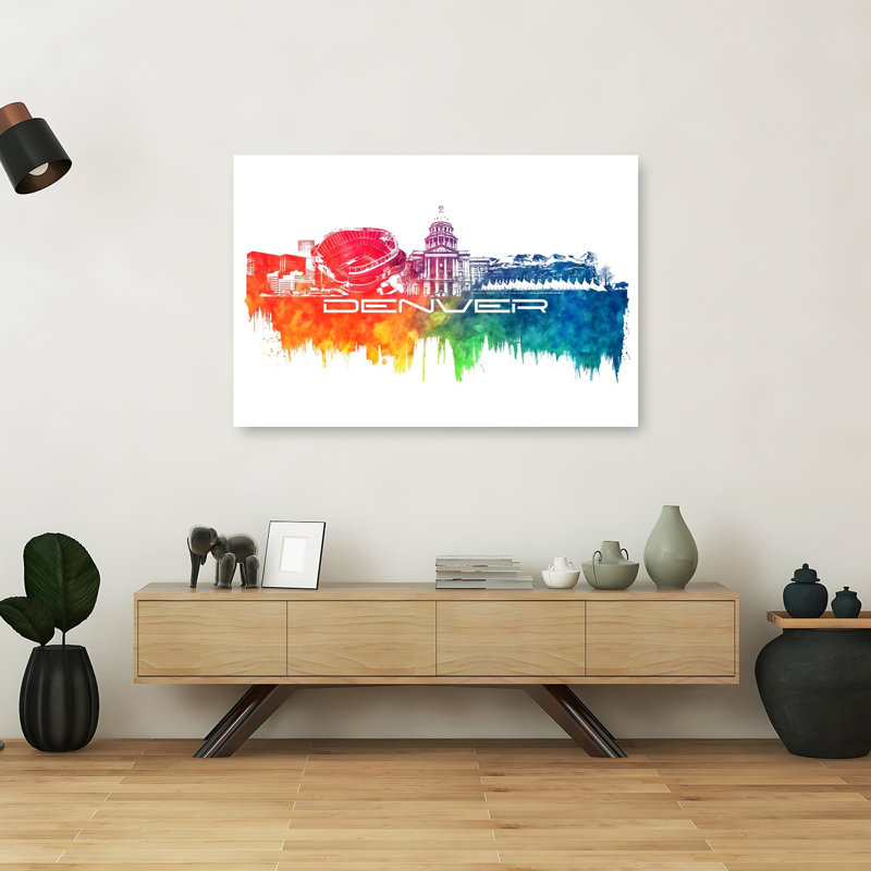 Abstrait coloré, horizon moderne, art moderne de la ville de Denver, 40" H x 60" W