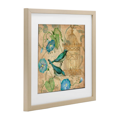 «Spring's Song Green Birds», reproduction sous verre encadrée, design par Janet Tava