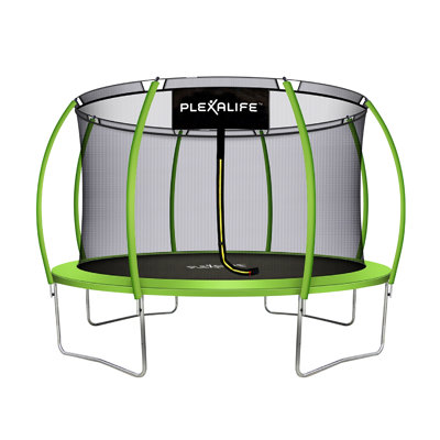 Pumpkin-Shaped Outdoor Trampoline Set with Premium Top-Ring Frame Safety Enclosure, 12 FT - Green Apple