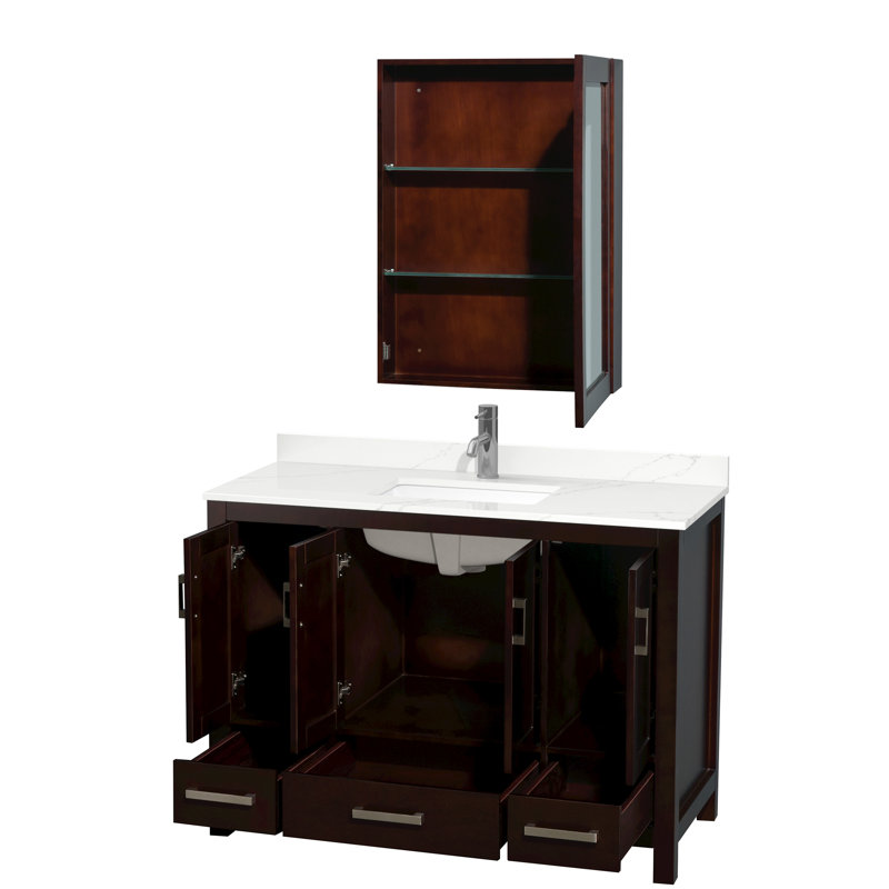 Sheffield 48" Freestanding Single Bathroom Vanity with Quartz Top with Medicine Cabinet, Brown, Giotto Quartz, Widespread