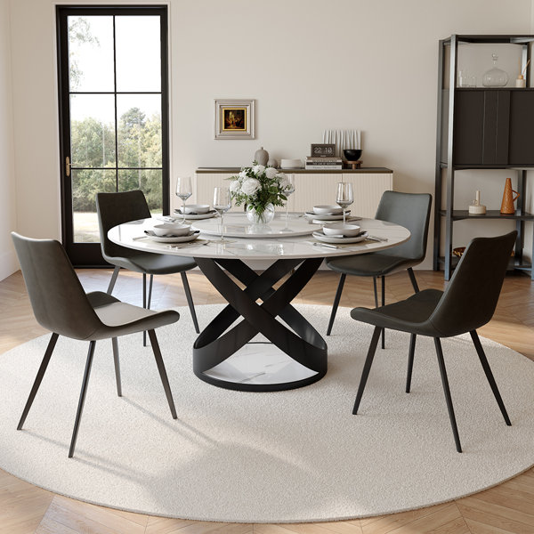 Ivy Bronx Lalah 6 - 59" Modern Round Dining Table Sets for 6 White ...